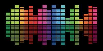 Multicolored neon equalizer on black background, audio voice. vector