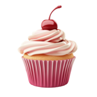 Sweet 3D Cartoon Cupcake with Frosting and Cherry Isolated on Transparent Background png