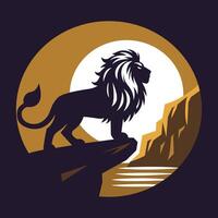 lion silhouette on a hill with the moon in the background vector