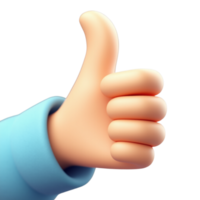 A cartoon like three dimensional rendering of a hand giving a thumbs up gesture. png