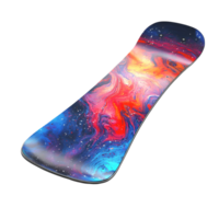 a snowboard with a colorful design on transparent background png