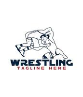 Wrestling logo design with a wrestler on the ground vector