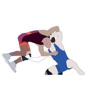 A wrestling match with two wrestlers on the ground vector