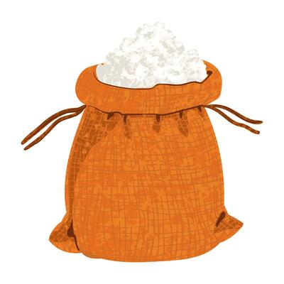 Colorful Illustration of Bag of Flour Isolated on White Background