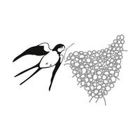 Outline Illustration of a Swallow Builds a Nest Isolated on White Background vector