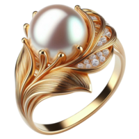 Elegant Pearl Ring Adorned with Sparkling Diamonds png