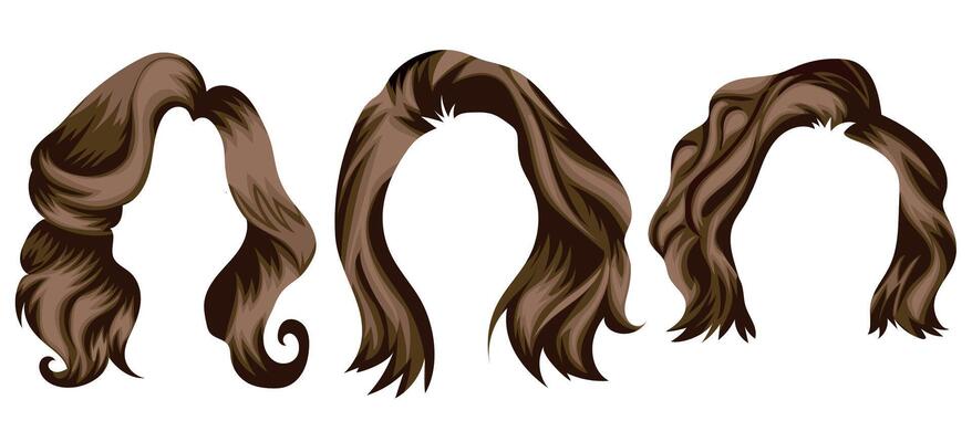 set of templates of women's short hair length in light brown tones, for characters, various designs