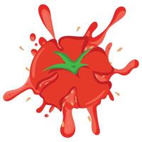 crushed red tomato icon with green tail and yellow seeds and red spot for various sauces and dressings vector