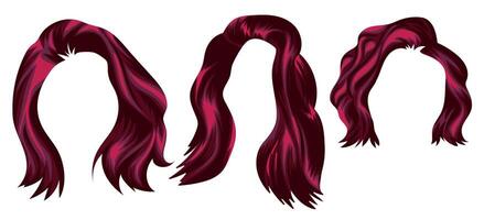 set of templates of women's hair of different lengths in red tones, for characters, various designs vector