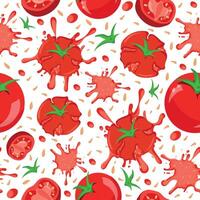 seamless pattern with tomato sauce blob and crushed tomato with green tails and yellow seeds and whole tomatoes, for various packaging or textile vector