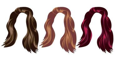 set of templates for women's medium length hair with side bangs in different colors, namely brown, light blond and red colors, for characters, various designs vector