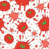 seamless pattern with tomato sauce in the form of a blob and crushed tomato with green tails and yellow seeds, for various packaging or textiles vector