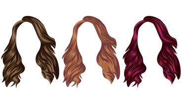 set of templates for women's medium length hair in different colors, namely brown, light blond and red colors, for characters, various designs vector