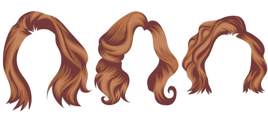 set of templates for women's medium hair in light blonde tones, for characters, various designs