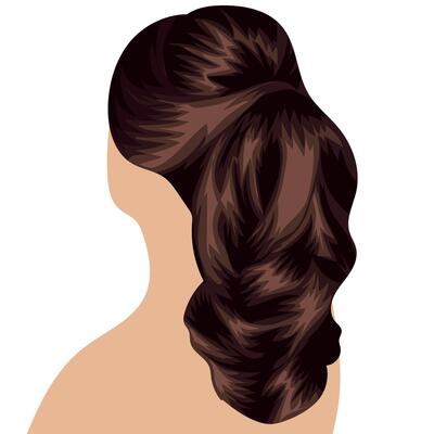 beautiful hairstyle of long brown female hair gathered in a ponytail