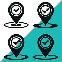 Location Pin with Check Mark Icon Set vector