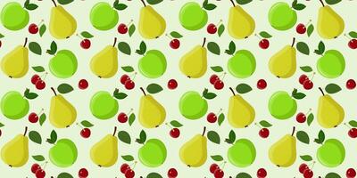 Seamless pattern with with yellow pears, green apples and cherries vector