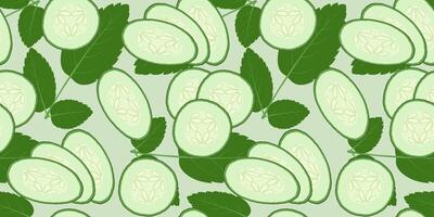Pattern with cucumber slices and mint sprigs vector