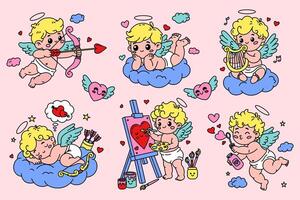 set of colorful Cupid illustrations in a cute style. Perfect for Valentine's Day designs vector