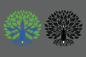 Tree black and color illustration stylized. vector