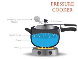 Illustration of Pressure Cooker Diagram Showing Its Components and Working Mechanism vector
