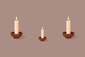 Minimalist Flat Illustration of Three Lit Candles in Simple Brown Holders on a Solid Brown Background vector