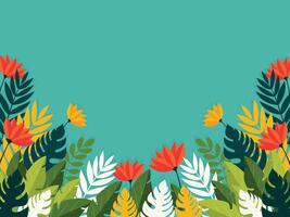 tropical leaves background with copy space flat illustration vector