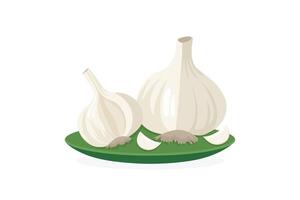 Garlic on plate flat illustration isolated on white background vector