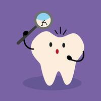 Kawaii Tooth with Magnifying Glass and Crack vector