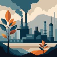 Illustration of a Minimalist Cityscape with a Lonely Tree vector