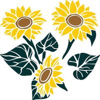 Bright Sunflowers Stylized Design with Yellow Petals and Brown Centers vector