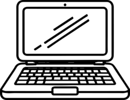 A laptop computer with a black and white outline png