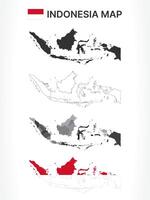 Detailed Indonesia Map Collection with Outline, Silhouette, Islands, and Flag Overlay Variations vector