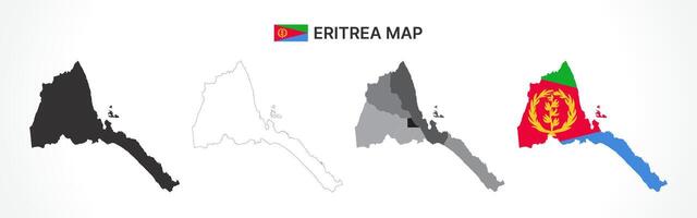 Detailed Eritrea Map Collection with Outline, Silhouette, Regions, and Flag Overlay Variations vector