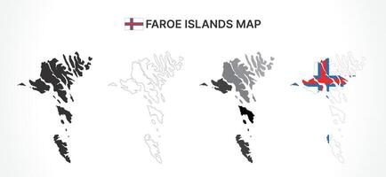 Detailed Faroe Islands Map Collection with Outline, Silhouette, Regions, and Flag Overlay Variations vector