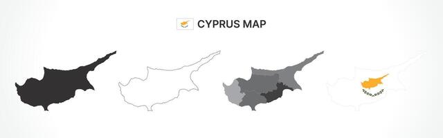 Detailed Cyprus Map Collection with Outline, Silhouette, Districts, and Flag Overlay Variations vector