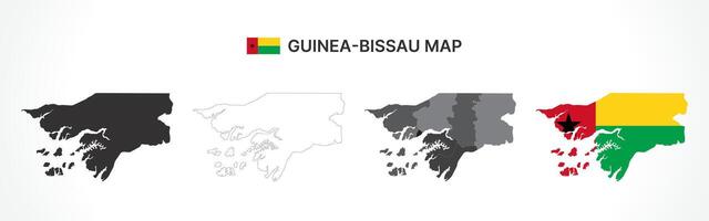 Detailed Guinea-Bissau Map Collection with Outline, Silhouette, Regions, and Flag Overlay Variations vector