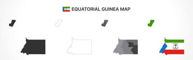 Detailed Equatorial Guinea Map Collection with Outline, Silhouette, Regions, and Flag Overlay Variations vector