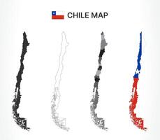 Detailed chile Map Collection with Outline, Silhouette, Regions, and Flag Overlay Variations vector