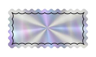 Hologram empty rectangular Sticker with line decoration and wavy edges. Holographic label in retro style for text. Simple geometric shape with rainbow y2k color. Blank Tag minimalist coupon. vector