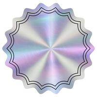 Holographic empty sticker with lines decoration. Hologram label round wavy shape. Gradient and metallic textured y2k tag. vector