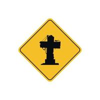 tomb warning sign icon, tomb with cross symbol - memorial area on yellow rhombus board vector