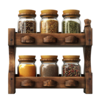 Wooden Shelf Holding Jars of Spices png