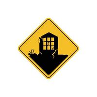 warning sign icon, danger of earthquake-prone buildings in the city - warning area on the yellow rhombus board vector
