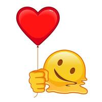 Melting face with red heart baloon Large size of yellow emoji smile vector