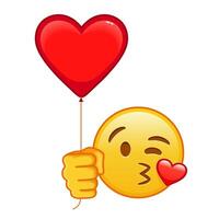 The face that sends a kiss with red heart baloon Large size of yellow emoji smile vector