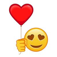 Smiling face with heart eyes with red heart baloon Large size of yellow emoji smile vector