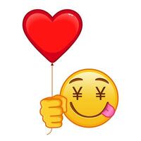 Yen yuan face with red heart baloon Large size of yellow emoji smile vector