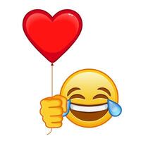 Face with tears of joy with red heart baloon Large yellow emoji smile vector