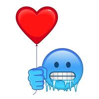 Freezing face with red heart baloon Large size of blue emoji vector